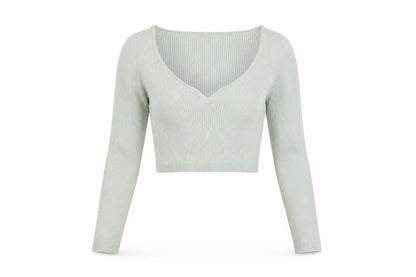 Zara Women Green V-Neck Ribbed Knit Long Sleeve Cropped Jumper S