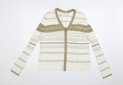 Jigsaw Women’s Beige Striped Linen Cotton V-Neck Cardigan XL