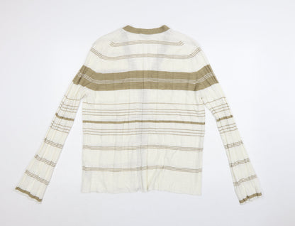 Jigsaw Women’s Beige Striped Linen Cotton V-Neck Cardigan XL