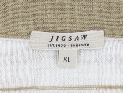 Jigsaw Women’s Beige Striped Linen Cotton V-Neck Cardigan XL