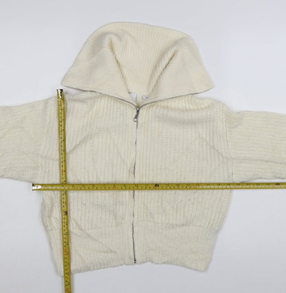 Collusion Womens Ivory Acrylic Chunky Knit Full Zip Jumper UK 8