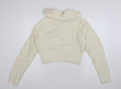 Collusion Womens Ivory Acrylic Chunky Knit Full Zip Jumper UK 8