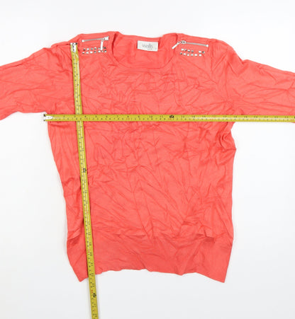 Wallis Women Pink Petite Size 12 Studded Shoulder Pullover Jumper