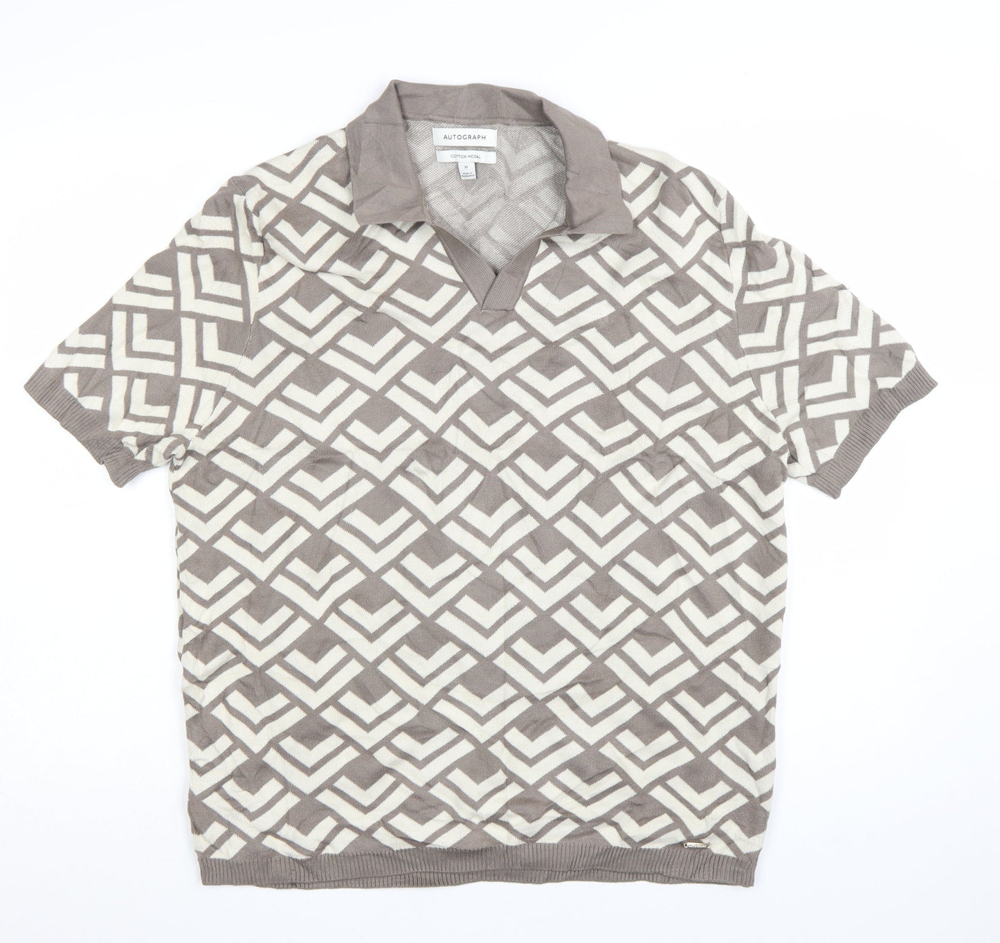 Marks and Spencer Women’s Brown Geometric Collared Knit Jumper XL