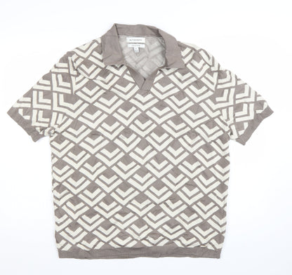 Marks and Spencer Women’s Brown Geometric Collared Knit Jumper XL