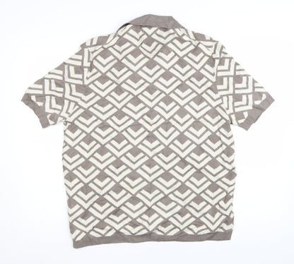 Marks and Spencer Women’s Brown Geometric Collared Knit Jumper XL