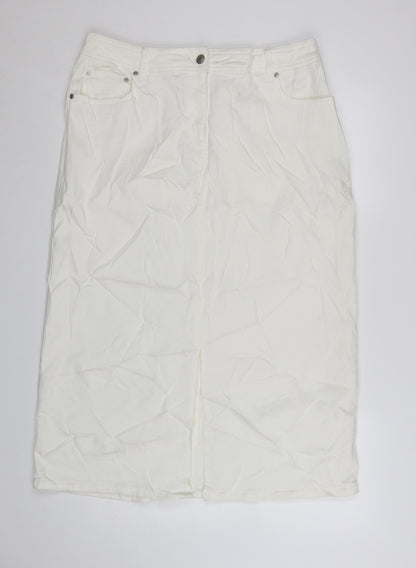 Marks and Spencer Women’s White Cotton Blend Knee Length Pencil Skirt Size 18