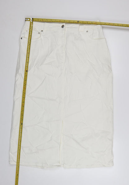 Marks and Spencer Women’s White Cotton Blend Knee Length Pencil Skirt Size 18