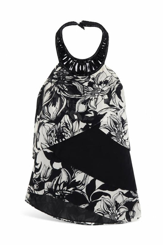 Karen Millen Women's Black Floral Halter Chiffon Blouse Size 10