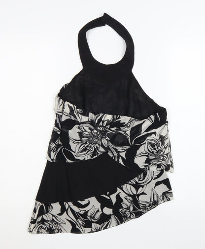 Karen Millen Women's Black Floral Halter Chiffon Blouse Size 10