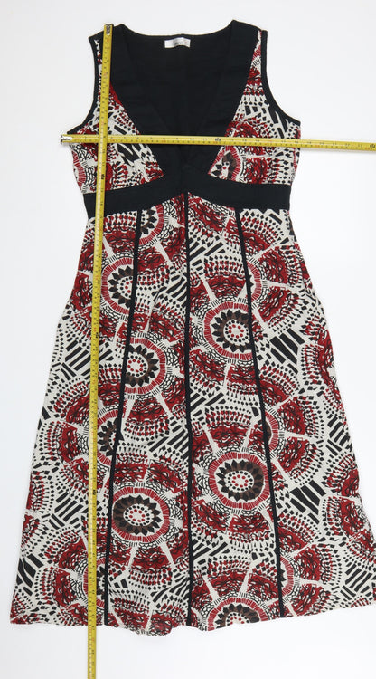 Amara Women's Red Geometric Fit & Flare Summer Dress Size 14
