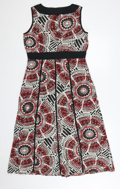 Amara Women's Red Geometric Fit & Flare Summer Dress Size 14