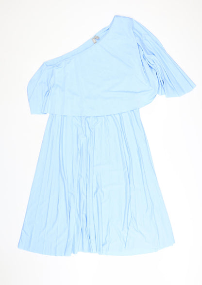 ASOS Women Blue Size 14 One Shoulder A-Line Dress