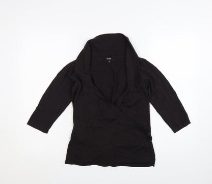 Hobbs Women Black Size 12 Wrap Knit 3/4 Sleeve Jumper