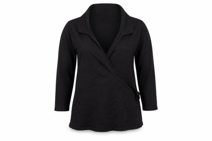 Hobbs Women Black Size 12 Wrap Knit 3/4 Sleeve Jumper