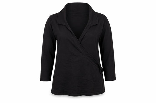 Hobbs Women Black Size 12 Wrap Knit 3/4 Sleeve Jumper
