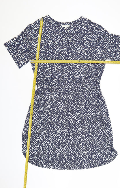 Warehouse Women Blue Geometric Short Sleeve Shift Dress Size 14