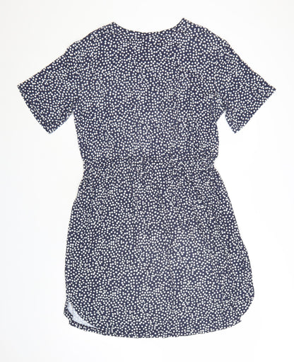 Warehouse Women Blue Geometric Short Sleeve Shift Dress Size 14