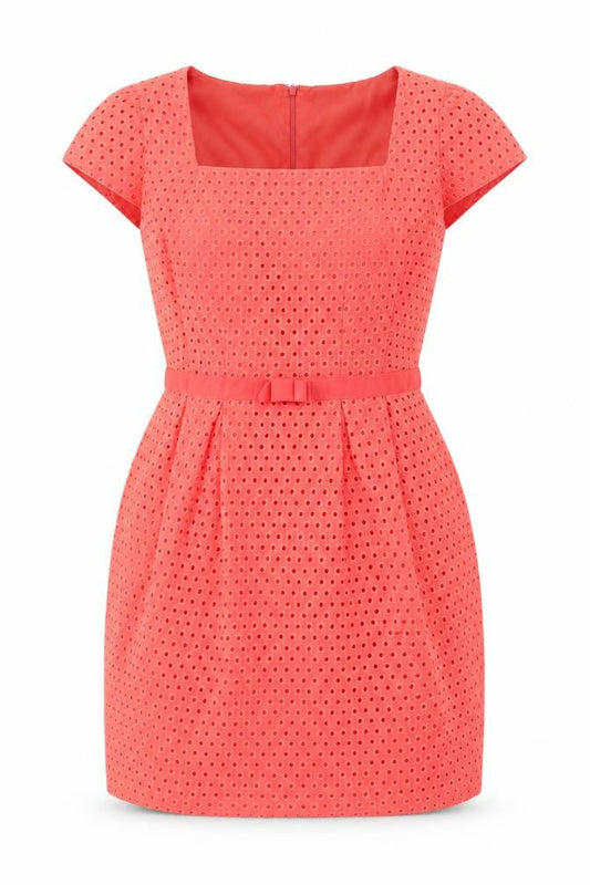 South Women Pink Cotton Belted Eyelet Shift Dress Size 14