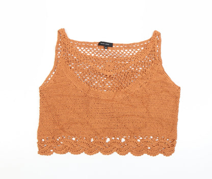 New Look Women Brown Crochet Cotton Cropped Tank Top Size 16