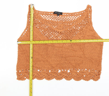 New Look Women Brown Crochet Cotton Cropped Tank Top Size 16