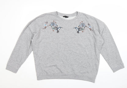 New Look Women's Grey Embroidered Bird Sweatshirt Size 14