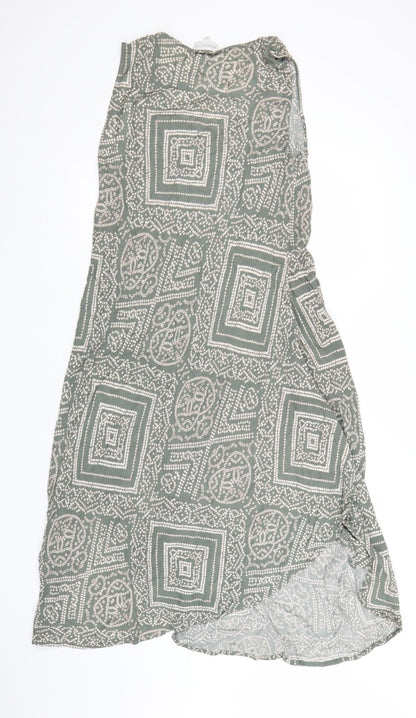 Apricot Women Green Geometric A-Line Sleeveless Viscose Dress UK 14