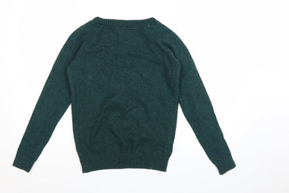 Fat Face Women Green Reindeer Wool Blend Christmas Jumper Size 8