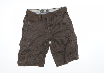 H&M L.O.G.G. Mens Brown Cargo Shorts Size 32 Regular Fit with Belt