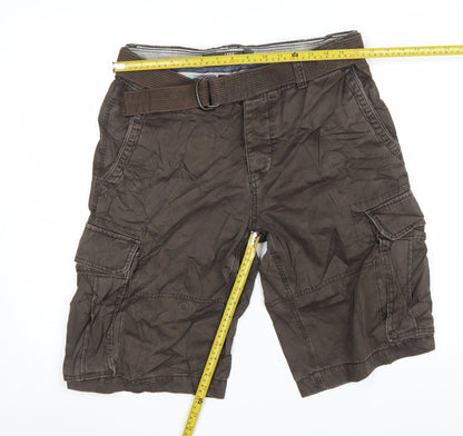 H&M L.O.G.G. Mens Brown Cargo Shorts Size 32 Regular Fit with Belt