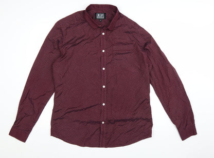 Blue Inc Men’s Red Geometric Long Sleeve Button-Up Shirt XL