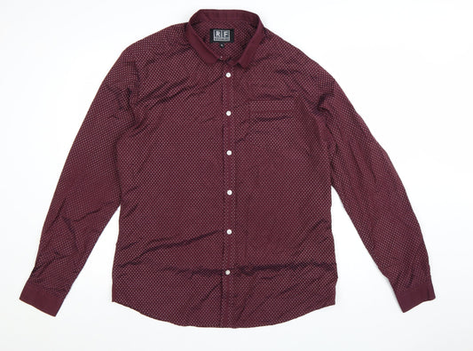 Blue Inc Men’s Red Geometric Long Sleeve Button-Up Shirt XL