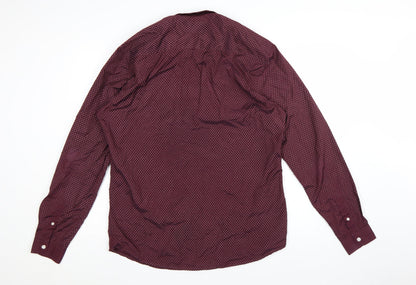 Blue Inc Men’s Red Geometric Long Sleeve Button-Up Shirt XL
