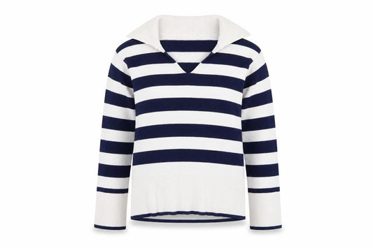 Monsoon Womens Blue White Striped V-Neck Knit Jumper M