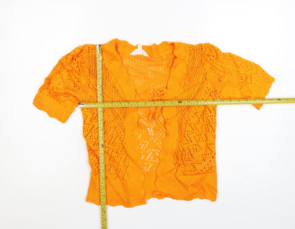 Marks and Spencer Per Una Women's Orange Open-Knit Short Sleeve Cardigan Size 6