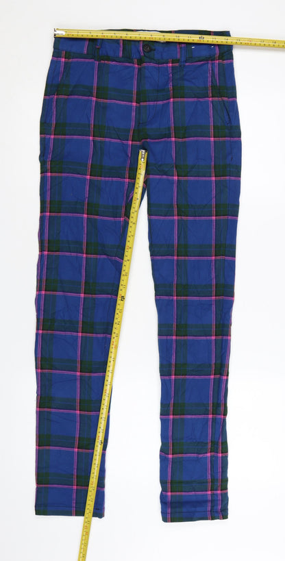 Topman Men's Blue Plaid Stretch Skinny Trousers W30 L32 Cotton Blend
