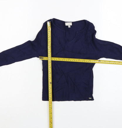 Pull & Bear Teens Blue Cropped Ribbed Long Sleeve V-Neck Top Size 12