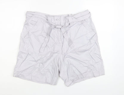 M&Co Women Silver Cotton Chino Shorts Size 16 Belted Casual