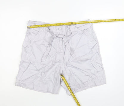 M&Co Women Silver Cotton Chino Shorts Size 16 Belted Casual
