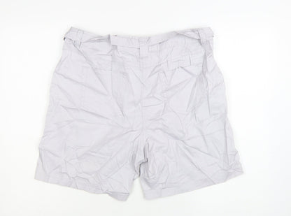 M&Co Women Silver Cotton Chino Shorts Size 16 Belted Casual