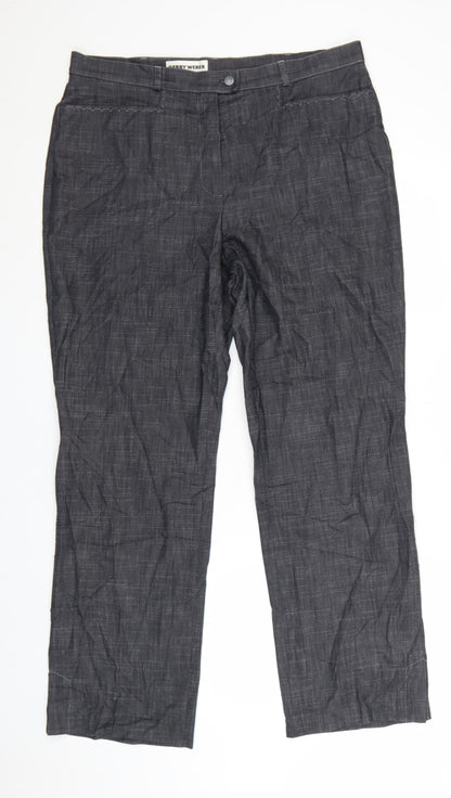 Gerry Weber Women's Grey Cotton Blend Stretch Straight Trousers Size 18