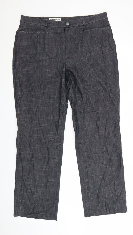 Gerry Weber Women's Grey Cotton Blend Stretch Straight Trousers Size 18
