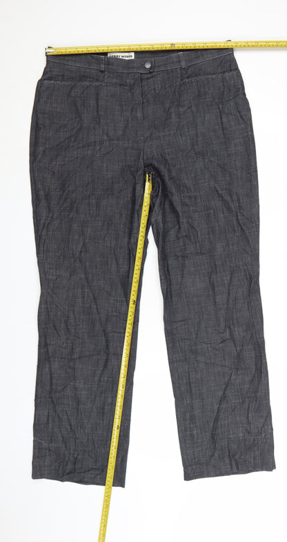 Gerry Weber Women's Grey Cotton Blend Stretch Straight Trousers Size 18