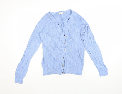 Fat Face Women's Blue Cotton Knit Cardigan UK 12 V-Neck Button