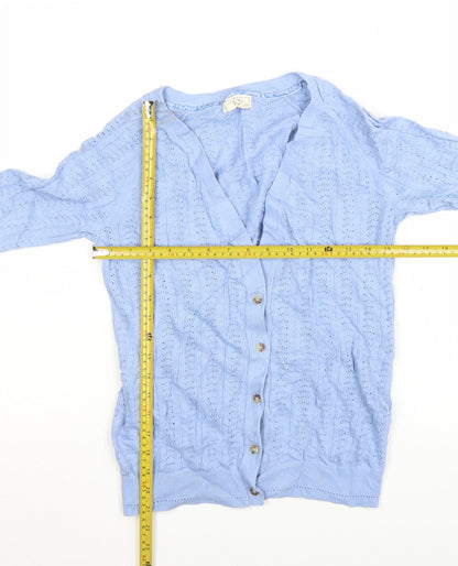Fat Face Women's Blue Cotton Knit Cardigan UK 12 V-Neck Button