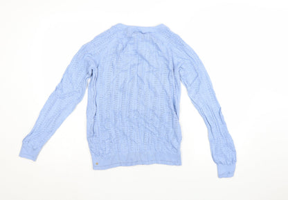 Fat Face Women's Blue Cotton Knit Cardigan UK 12 V-Neck Button