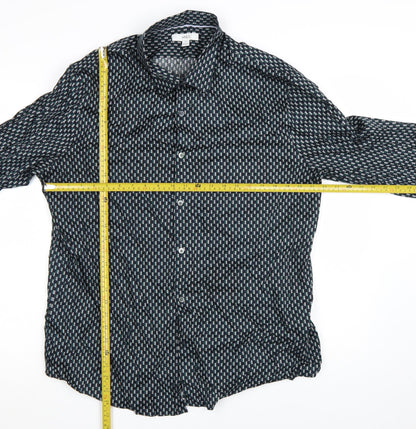 Marks and Spencer Men's Blue Geometric Cotton Long Sleeve Shirt XL