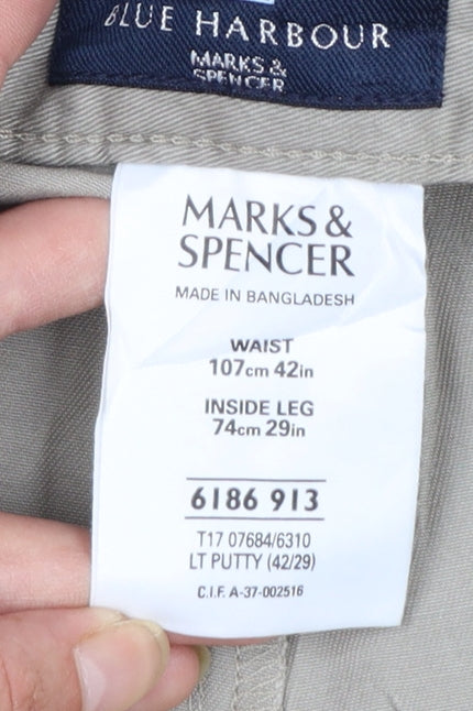 Marks and Spencer Blue Harbour Men’s Beige Chino Trousers 42W 29L Cotton