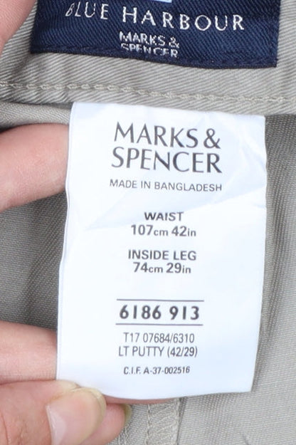 Marks and Spencer Blue Harbour Men’s Beige Chino Trousers 42W 29L Cotton