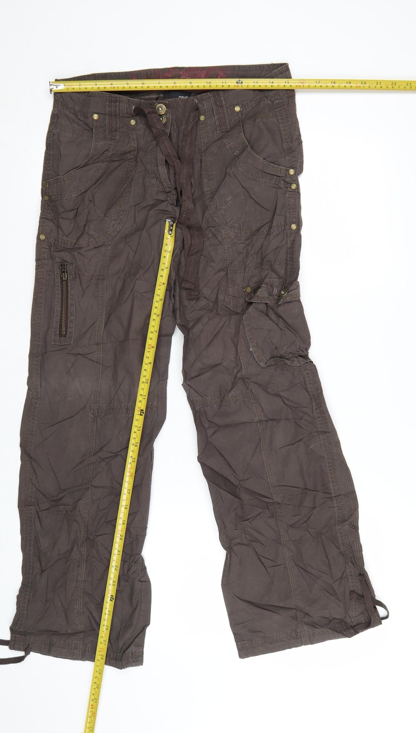 Next Women Brown Cargo Trousers Size 10 Cotton Blend Casual